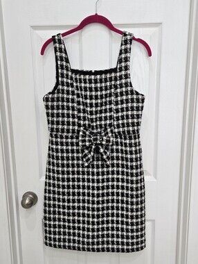 Trixxi Girl Black White Sleeveless Tweed Party Dress Bow Zipper Lined Size 16